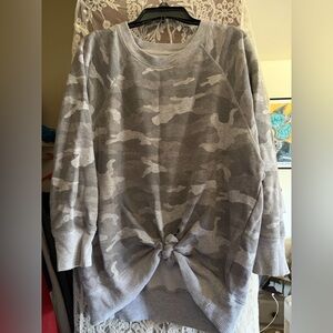aerie Grey Camo Tie-Front Crewneck Sweater